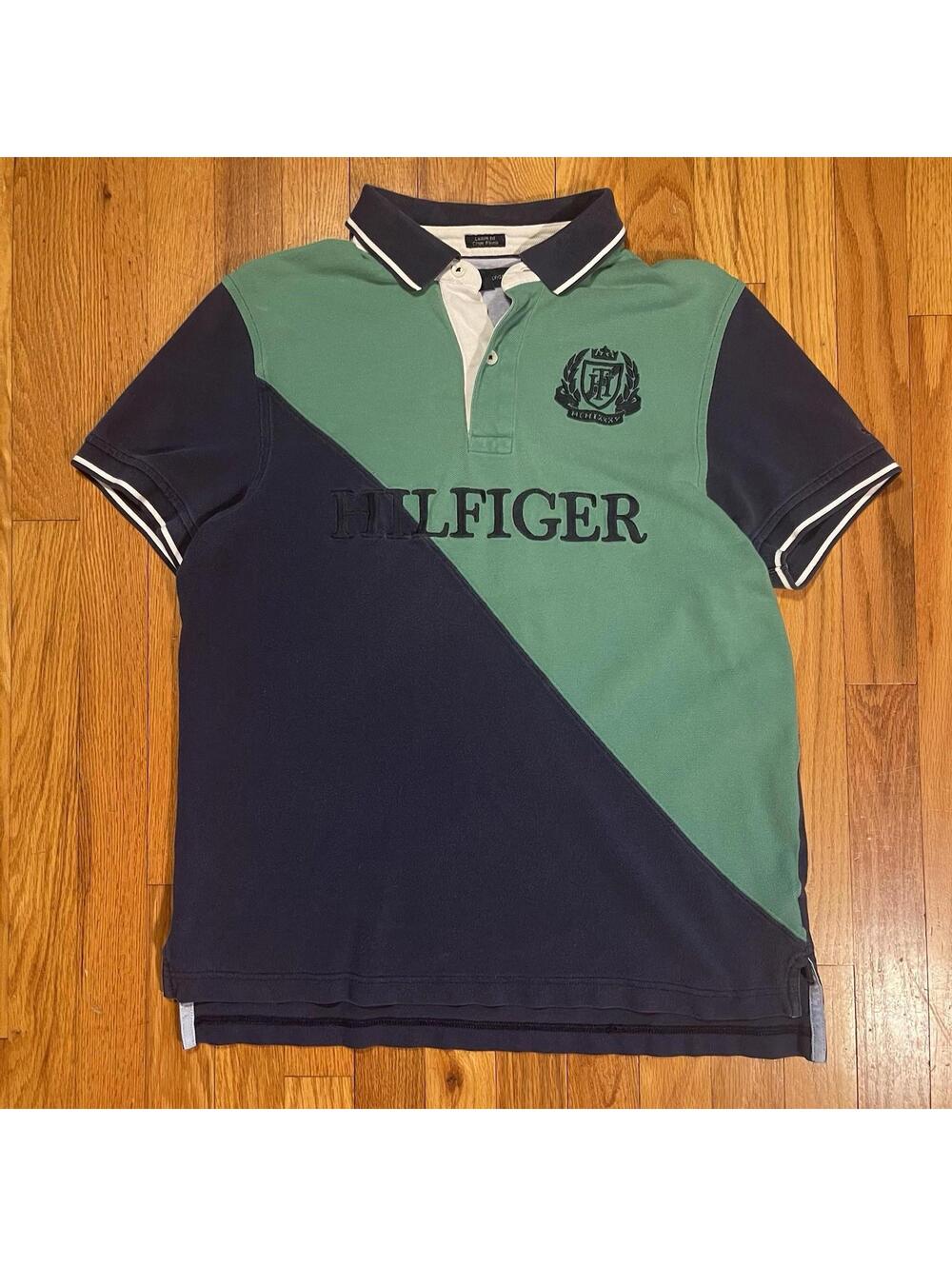 Vintage Tommy Hilfiger Big Spellout Embroidered Logo Polo Shirt Cut & Sew Sz M